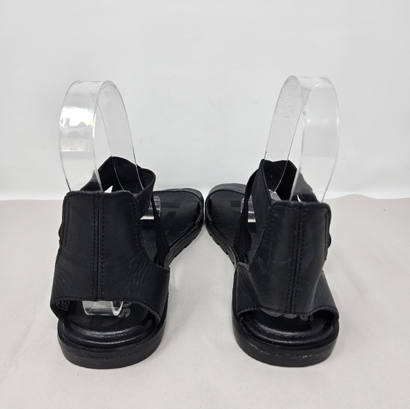 Sorel Sandels Womens Sz 7 Ella II Black Leather Flat Elastic Gore Ankle Strap - Picture 4 of 11